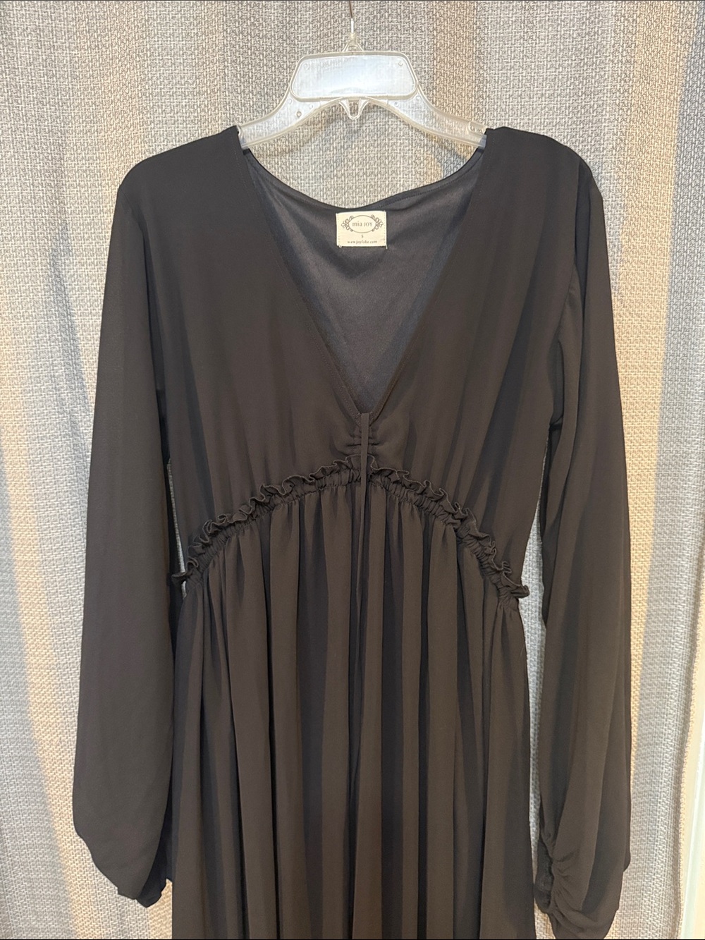 Joyfolie Black V-Neck Long Sleeve Empire Waist Dress